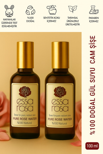 ESSAROSA PURE %100 NATURAL Gül Suyu Cam Şişe 200 ml, Canlandırıcı, Arındırıcı...