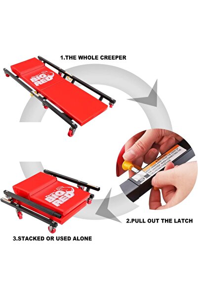 Generic BIG RED AR7565B Torin Rolling Garage Creeper, 36" Padded Mechanic Cart with Headrest, Red
