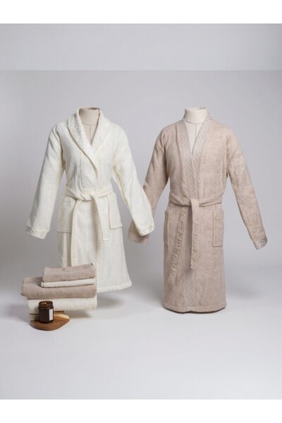 Özdilek Elissa 6 Piece Family Bathrobe Set – 100% Cotton, Double Bathrobe Set