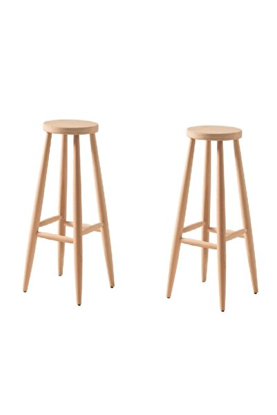 Genel Markalar ahşap Yüksek Yuvarlak Bar Tabure Sandalye 65 cm 2'li Ahşap Ham
