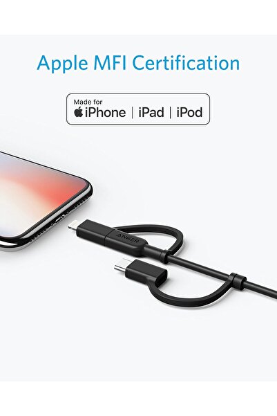 Generic Anker PowerLine II 3-in-1 Cable (Lightning / USB-C / Micro USB), 3ft (0.9m), Black