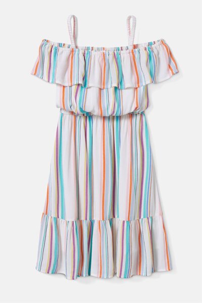 Tchibo Kids Girl Stripe Sleeveless Mini Dress, White Combo