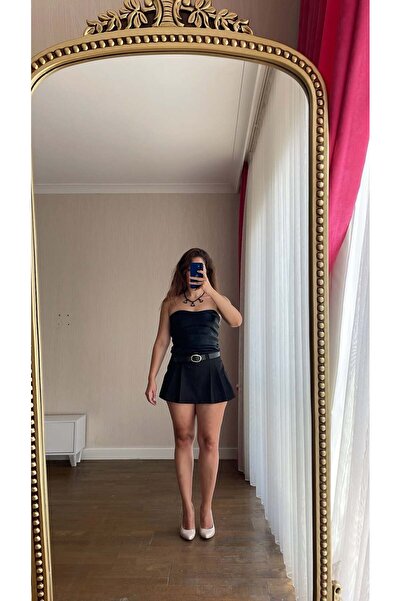 handebatmazbutik Kemerli Siyah Şort Etek