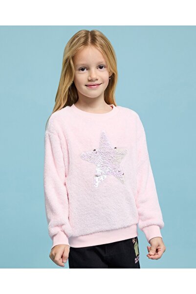 R&B سويت شيرت مزين بالترتر مع رقبة دائرية وأكمام طويلة