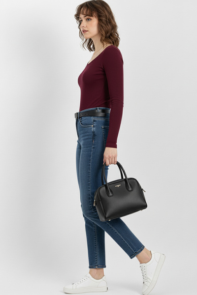 evolise Square Neck Lace Ribbed Knit Blouse - Burgundy