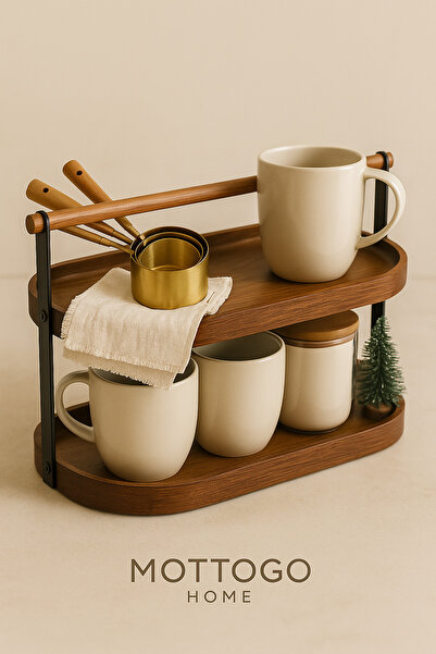 Mottogo Acacia Wood 2-Tier Kitchen and Presentation Stand – Modern Countertop Organizer