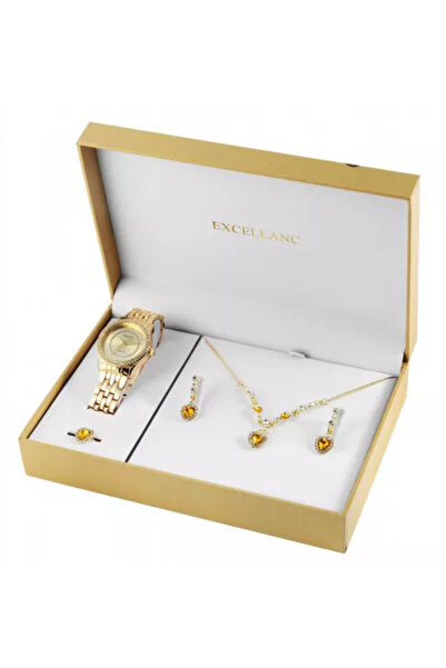 Excellanc set for women with watch, necklace, ring and Swarovski Hearts Gold earrings