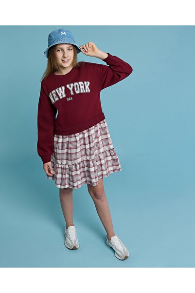 R&B فستان رياضي مطبوع برقبة دائرية وأكمام طويلة