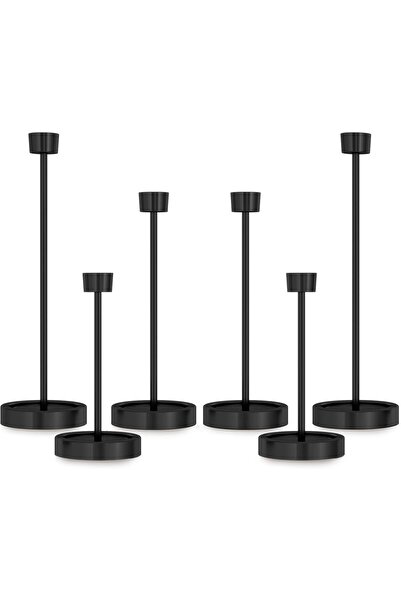 Tazweeq 6-Pack Black Metal Candlestick Holders (Taper & Small Pillar)