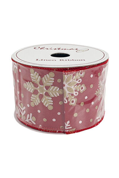 Christmas Magic شريط كتان أحمر لعيد الميلاد، 6.3 سم × 10 ياردات