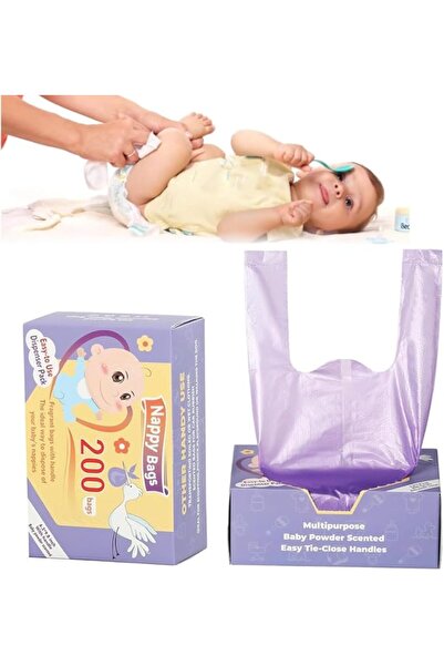 Generic 100/200 pcs Baby Disposable Diaper Bags Scented with Tie Handle (Purple, 200 pcs)