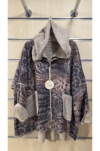 Park Moda Leopard Pattern Coat with Fleece Inside