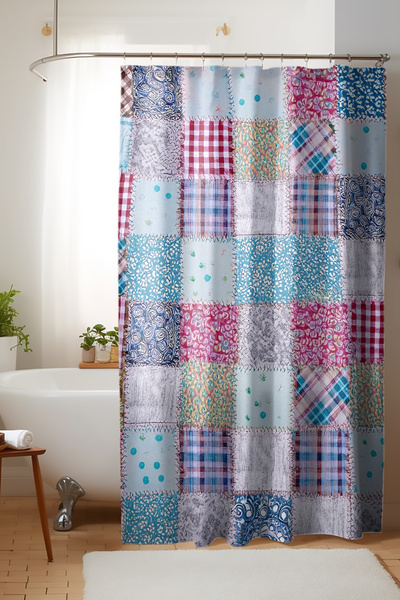 Moud's ستارة حمام، ستارة دش مزخرفة بنقوش ملونة، ستارة حوض استحمام، مع حلقة هدية 175x200 سم BP-05