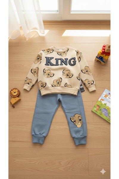 Toka Perisi The Lion King Beige / Indigo Blue Double Set (Two Thread Cotton Set)
