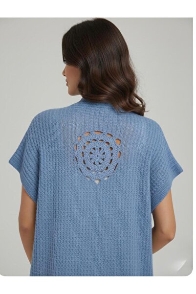 Cockatoo Women's Navy Blue Long Waffle Knit Vest with Pockets Openwork Detailed Sleeveless Knitwear Cardigan Transitional Cardigan