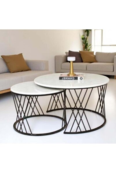 Modern shop مجموعة من طاولتين متداخلتين (سطح خشبي بمظهر الرخام،