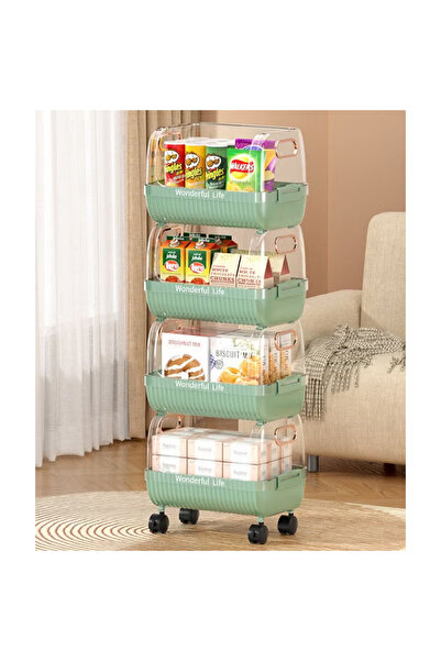 KEKE 4-Layer Floor-Standing Kitchen Storage Rack with Removable Vegetable Basket