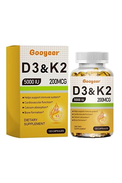 Googeer فيتامين د3 وك2، 5000 وحدة دولية/200 ميكروجرام، 120 كبسولة نباتية