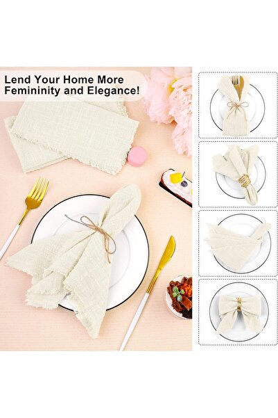 AZONEE Cotton-Linen Cloth Napkins, 12 pcs, 17 x 17 in, Ivory
