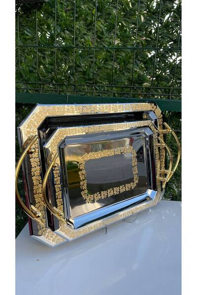 KÖSEOĞLU HOME 2'Lİ GOLD İŞLEMELİ TEPSİ
