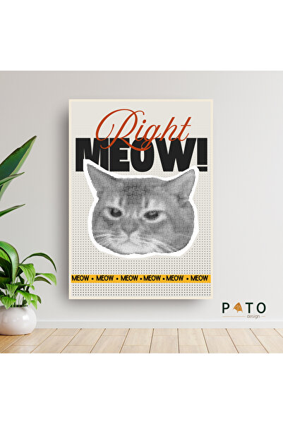 Pato Design 'Right Meow' Tablo | Bej Çerçeveli | MDF & UV Baskı
