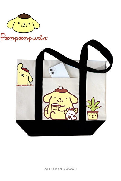 Girlboss Kawaii Pompompurin Canvas Bag with Pockets / Shopping, Sports, Beach New Series