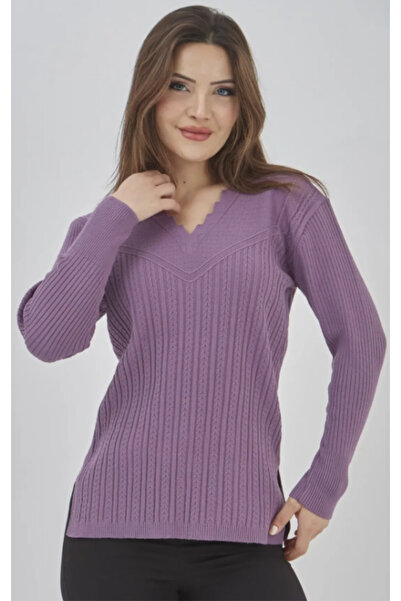 Stilmony Elçelya Women's Red Knitwear V-Neck Winter Mother Stretchy Sweater