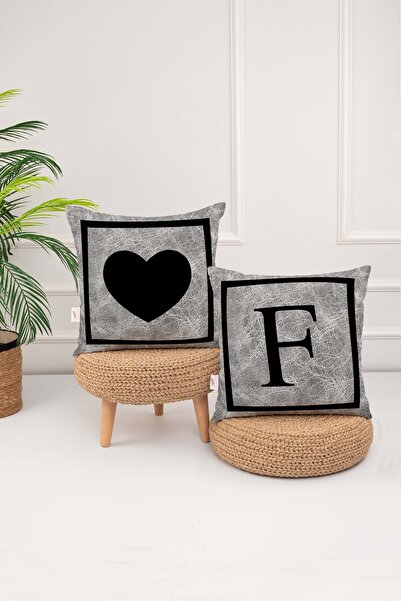 menesahome Husă pentru pernă cu imprimare digitală, cu inimă neagră, cu liter...