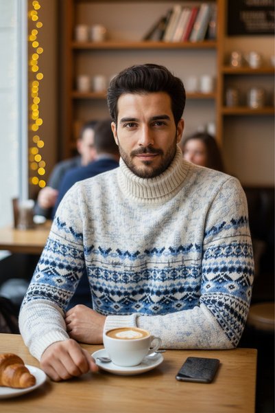 Pulltonic Erkek Balıkçı Yaka Etnik Desenli Kazak