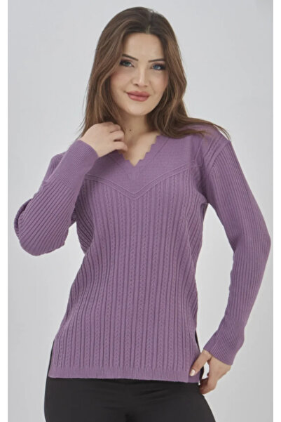 Stilmony Elçelya Women's Red Knitwear V-Neck Winter Mother Stretchy Sweater