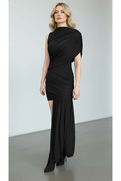 roibyardaözmen Tasarım,Drapeli Elbise-Siyah