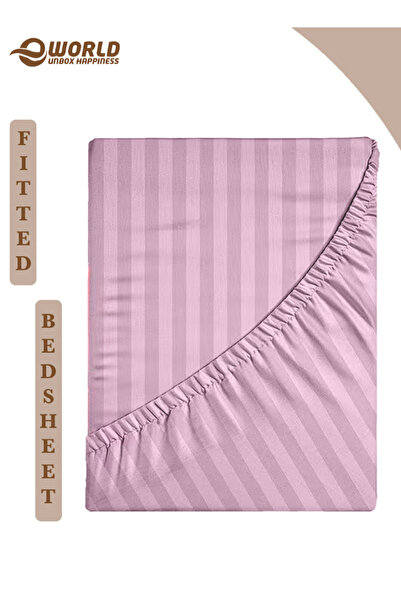 Eworld King Size Striped Microfiber Fitted Bedsheet, Deep Pocket, Breathable & Washable