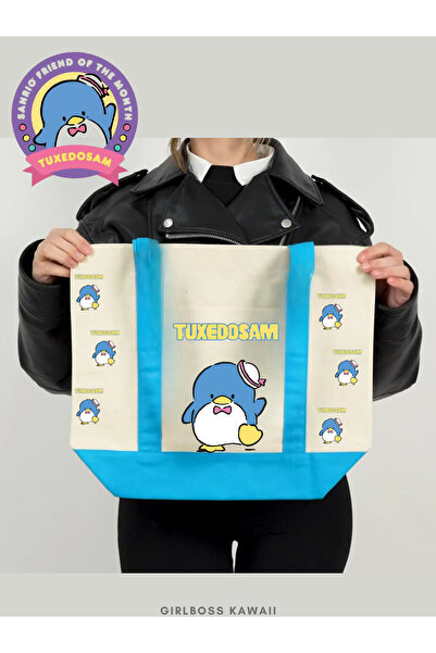 Girlboss Kawaii Tuxedosam Canvas Bag with Pockets / Shopping, Sports, Beach