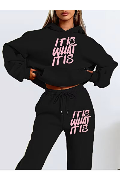 Marco Fresco Women's 3 Thread B Printed O Oversized K Hooded Tracksuit Set