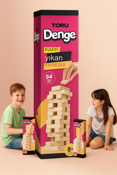 Teknoşık Big Size Natural Wooden Balance Game 54 Pieces Tower Building Blocks...