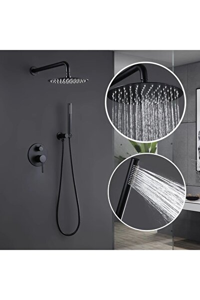 OEM Recessed Shower Set - Round 25×25 cm Rain Showerhead ShowerEase, Two Functions, Black