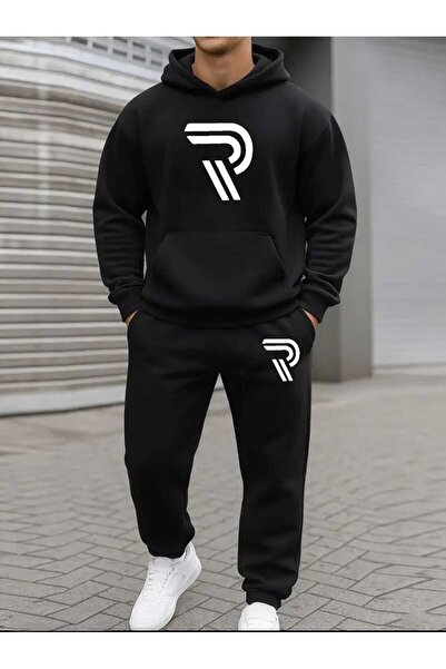 tkn your style Men's Geometric Bottom Top Set Fashion Print Design Trend Hooded Sweatshirt