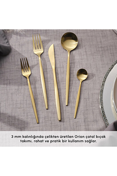 daısydecoratıon 30 Parça 6 Kişilik Titanyum Gold Çatal Kaşık Bıçak Takımı 3mm