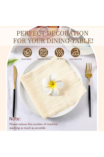 AZONEE Cotton-Linen Cloth Napkins, 12 pcs, 17 x 17 in, Ivory
