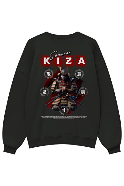 Holgim سويت شيرت ساموراي كيزا مطبوع للجنسين قصة فضفاضة