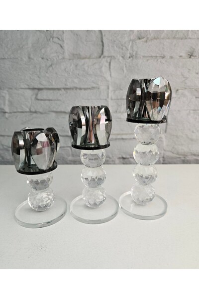 ALANYA HOME DECOR 3 piece crystal candle holder set 3 parca kristal mumluk set