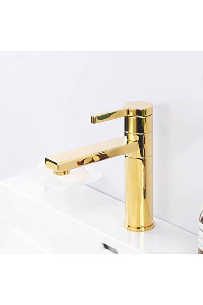 OEM Tias sink faucet, deck-mounted, short, glossy gold, code 84018S-G