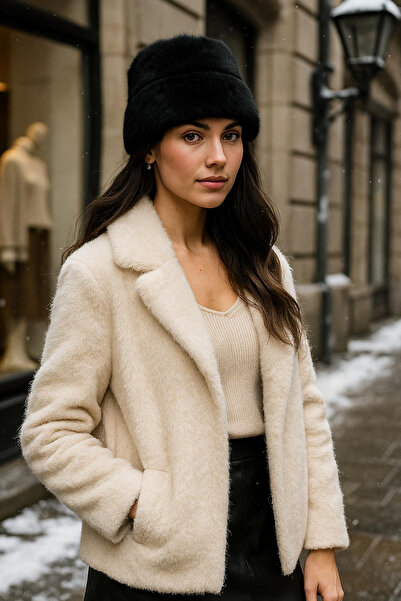 REMSA Γυναικείο μάλλινο βελούδινο μπερέ RKŞ-1146 Μαύρο