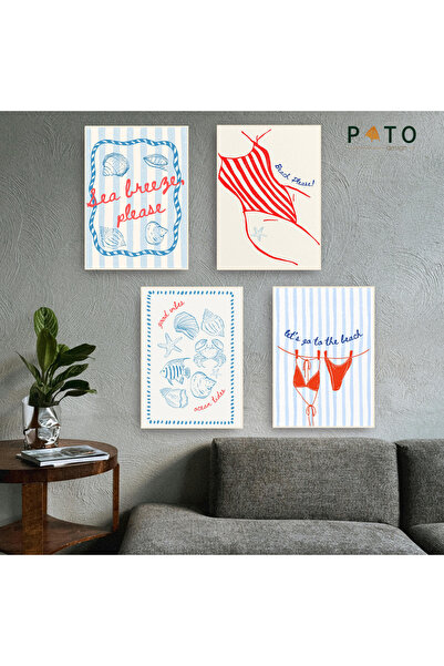 Pato Design 'Let's Go To The Beach' Bej Çerçeveli 4'lü Tablo Seti | MDF & UV ...