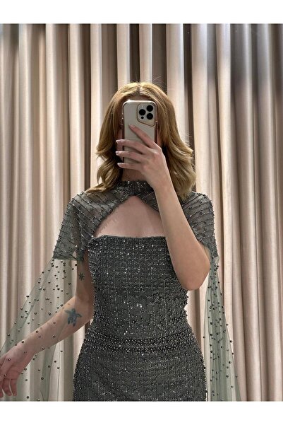 Kaleiçi Yıldızlar Haki Pelerinli Yeni Sezon Abiye5677