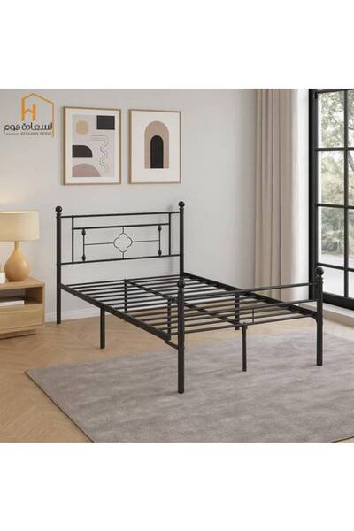 Al Saada Home إطار سرير معدني أسود - 120 × 190 سم