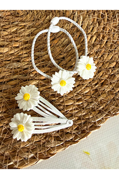 PURPLE'S BİR TUTAM MUTLULUK Set of 4 Gilded Daisy Rubber Buckles and Snap Buckles / Girls' Buckle