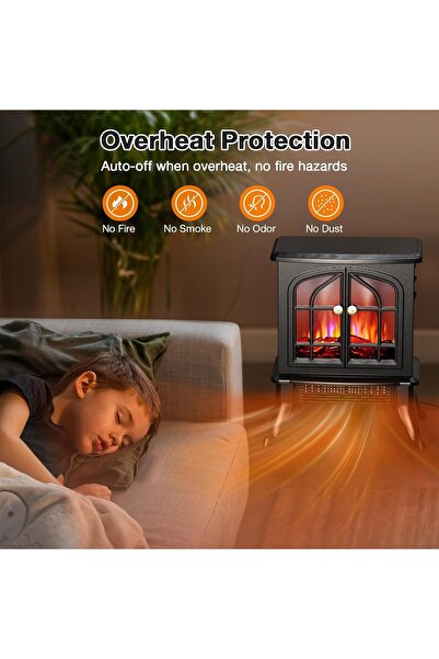 Generic 2000W Electric Heater with 3D Flame Atmosphere Light, AdjustableTemperature, 60cm Wide Air