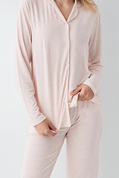 ROZELT Women's Pink Shirt Collar Casual Pajama Set