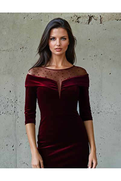 Vessmary Φόρεμα για ειδικές περιστάσεις VSM963B από μπορντό βελούδο και τούλι...